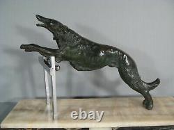 Ancienne sculpture animalière bronze Art Déco années 1930 course chien lévrier