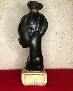 Ancienne sculpture en plâtre buste de jeune fille africaine de M. DRESSE ART-DÉCO