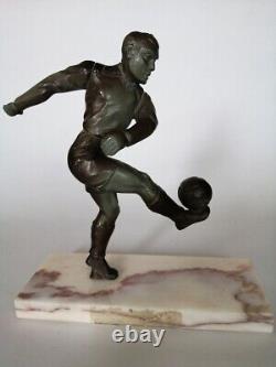 Ancienne sculpture foot footballeur Art Déco en bronze marbre blanc Années 1930