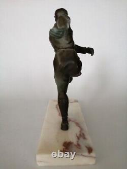 Ancienne sculpture foot footballeur Art Déco en bronze marbre blanc Années 1930