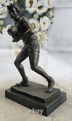 Art Déco 100% Bronze Marbre Sculpture Figurine Statue Rugby Football Joueur