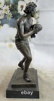 Art Déco 100% Bronze Marbre Sculpture Figurine Statue Rugby Football Joueur