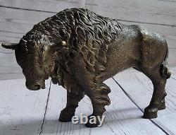 Art Déco Américain Artiste Buffalo Bison Bronze Fonte Sculpture Statue Ouvre