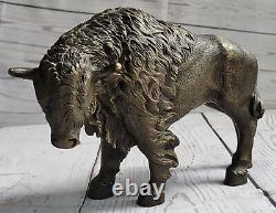 Art Déco Américain Artiste Buffalo Bison Bronze Fonte Sculpture Statue Ouvre