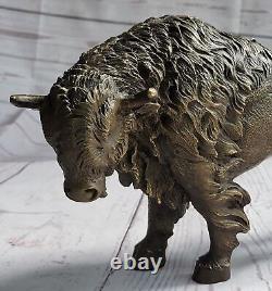 Art Déco Américain Artiste Buffalo Bison Bronze Fonte Sculpture Statue Ouvre