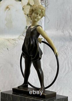 Art Déco Bébé École Fille à Jouer Bronze Sculpture Avec Deco Figurine Décor
