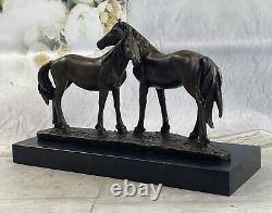 Art Déco Bronze Sculpture Statue 2 Chevaux Figurine Marbre Base XL Solde