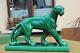 Art Deco Ceramic Green Panther Sculpture After Charles Lemanceau L 44.5 Cm, H 29