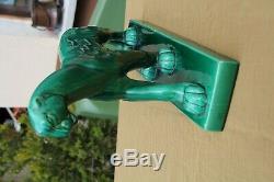 Art Deco Ceramic green Panther Sculpture After Charles Lemanceau L 44.5 cm, H 29