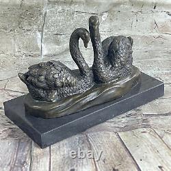 Art Déco Deux Cygne Cabine Bronze Sculpture Décoration Fonte Statue Figurine De