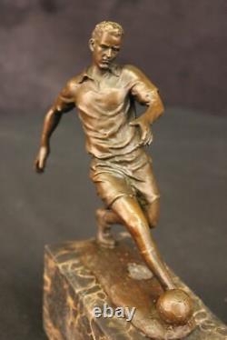Art Déco Deux Football Joueur 100% Bronze Massif Sculpture Lost Cire Méthode
