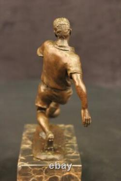 Art Déco Deux Football Joueur 100% Bronze Massif Sculpture Lost Cire Méthode