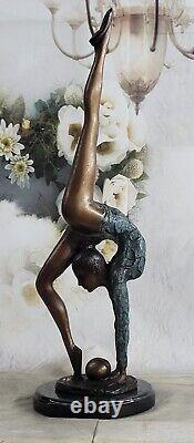 Art Déco Édition Limitée Femelle Enfant Gymnaste Trophée 100% Bronze Sculpture