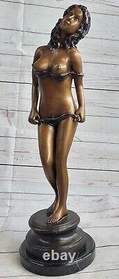 Art Déco Érotique Bronze Femelle Nue Statue Figurine Fonte Fille Chair Sculpture