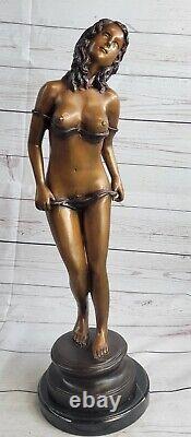 Art Déco Érotique Bronze Femelle Nue Statue Figurine Fonte Fille Chair Sculpture