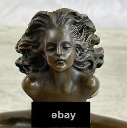 Art Déco Érotique Nu Fille Véritable Bronze Sculpture Fonte Figurine