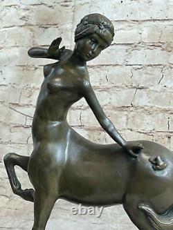Art Déco Fait Détaillé Centaure Chair Véritable Bronze Sculpture Marbre Ouvre