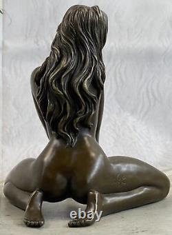 Art Déco Fait de Collection Érotique Nu Fille Bronze Sculpture Statue Figurine