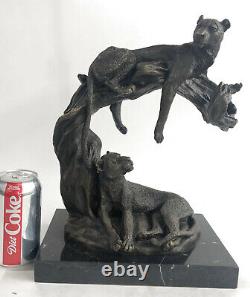 Art Déco Faune Africain Lion Et Bébé Buste Bronze Marbre Figurine Sculpture Deal