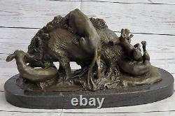 Art Déco Ferme Décor Happy Cochon Sanglier Sauvage Chien Bronze Marbre Figurine
