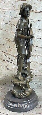 Art Déco Fonte Détaillé Fait Pêcheur Bronze Sculpture Statuette