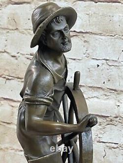 Art Déco Fonte Détaillé Fait Pêcheur Bronze Sculpture Statuette