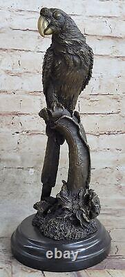 Art Déco Fonte Perroquet Oiseau Exotique Creature Bronze Sculpture Marbre Statue