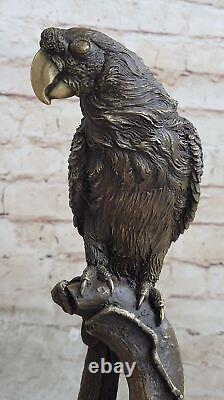 Art Déco Fonte Perroquet Oiseau Exotique Creature Bronze Sculpture Marbre Statue