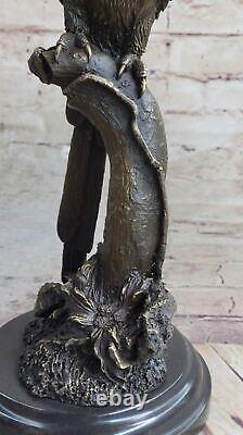 Art Déco Fonte Perroquet Oiseau Exotique Creature Bronze Sculpture Marbre Statue