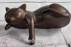 Art Déco Lion Signée Bronze Statue Figurine Cubiste Sauvage Chat Fonte Décoratif