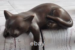 Art Déco Lion Signée Bronze Statue Figurine Cubiste Sauvage Chat Fonte Sculpture