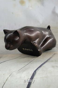 Art Déco Lion Signée Bronze Statue Figurine Cubiste Sauvage Chat Sculpture