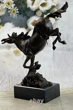 Art Déco Livre Fin Rambunctious Stallion Cheval Bronze Sculpture Statue Figurine
