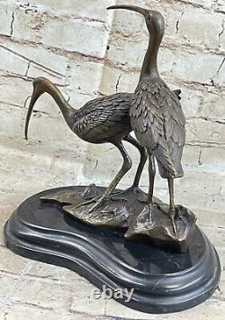 Art Déco Main Fabriqué Deux Grues Oiseaux Faune Bronze Sculpture'Lost' Cire