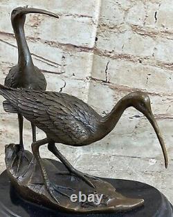 Art Déco Main Fabriqué Deux Grues Oiseaux Faune Bronze Sculpture'Lost' Cire
