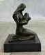 Art Déco Main Fabriqué Mère Et Nouveau-né Bébé Bronze Sculpture Européen Statue
