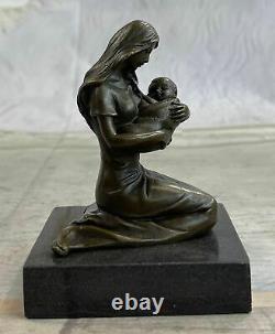 Art Déco Main Fabriqué Mère Et Nouveau-Né Bébé Bronze Sculpture Européen Statue