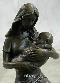 Art Déco Main Fabriqué Mère Et Nouveau-Né Bébé Bronze Sculpture Européen Statue