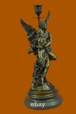 Art Déco Marbre Bronze Sculpture Ange Psyché Et Eros Statue Figurine