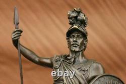 Art Déco Militaire Grec Romain Guerrier Soldat Fonte Bronze Marbre Base Statue