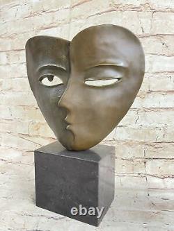 Art Déco Moderne Visages Par Picasso Bronze Sculpture Marbre Base Figurine Décor