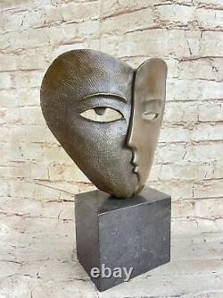 Art Déco Moderne Visages Par Picasso Bronze Sculpture Marbre Base Figurine Décor