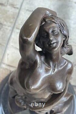 Art Déco / Nouveau Érotique Nu Nue Femme Femelle 100% Solide Bronze Sculpture