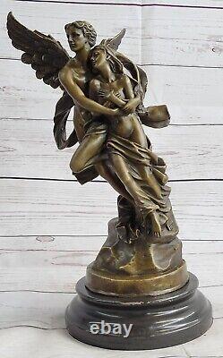 Art Déco Nu Bronze Sculpture Ange Psyché Et Eros Statue Figurine Cupidon