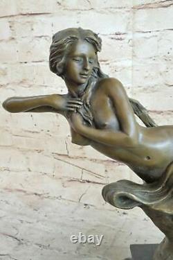 Art Déco Nu Érotique Nymphe Bronze Figurine Statue Marbre Sculpture Deal