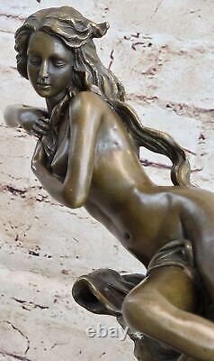 Art Déco Nu Érotique Nymphe Bronze Statue Figurine Marbre Sculpture Décor
