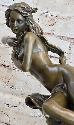 Art Déco Nu Érotique Nymphe Bronze Statue Figurine Marbre Sculpture Figurine