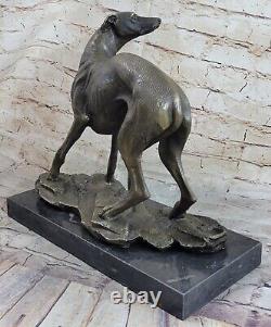 Art Déco Original Fonte Lévrier Chien Chiens Bronze Sculpture Marbre Statue