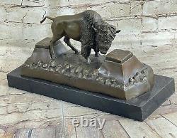 Art Déco Russell Américain Artiste Buffalo Bison Bronze Fonte Sculpture Figurine
