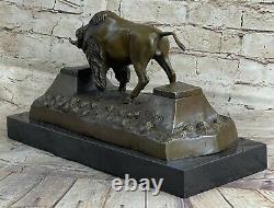 Art Déco Russell Américain Artiste Buffalo Bison Bronze Fonte Sculpture Figurine